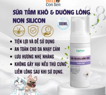 Sữa tắm khô cho mèo Ecopets 100ml – Làm sạch không cần nước, diệt khuẩn, khử mùi, dưỡng lông mềm mượt